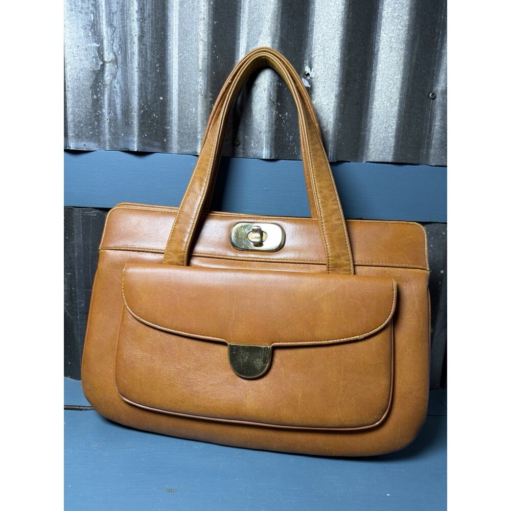 VTG 1960s Meyers Cognac Leather MCM Satchel Handbag Purse Old Money Hollywood